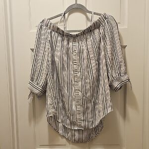 BCX Off-Shoulder Black and White Striped Blouse
